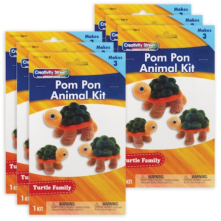 Creativity Street Pom Pon Animal Kit, Turtle Family, Assorted Sizes, 3 Turtles Per Kit, 6PK PAC5710